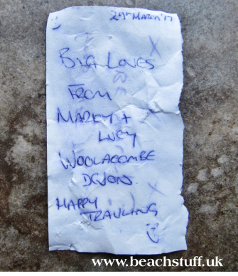 Written message from a glass bottle 